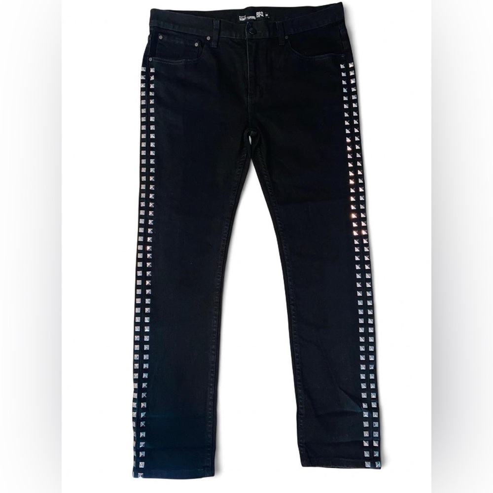 RSQ Mens Seattle Skinny Studded Tapered Jeans in Black 34x32